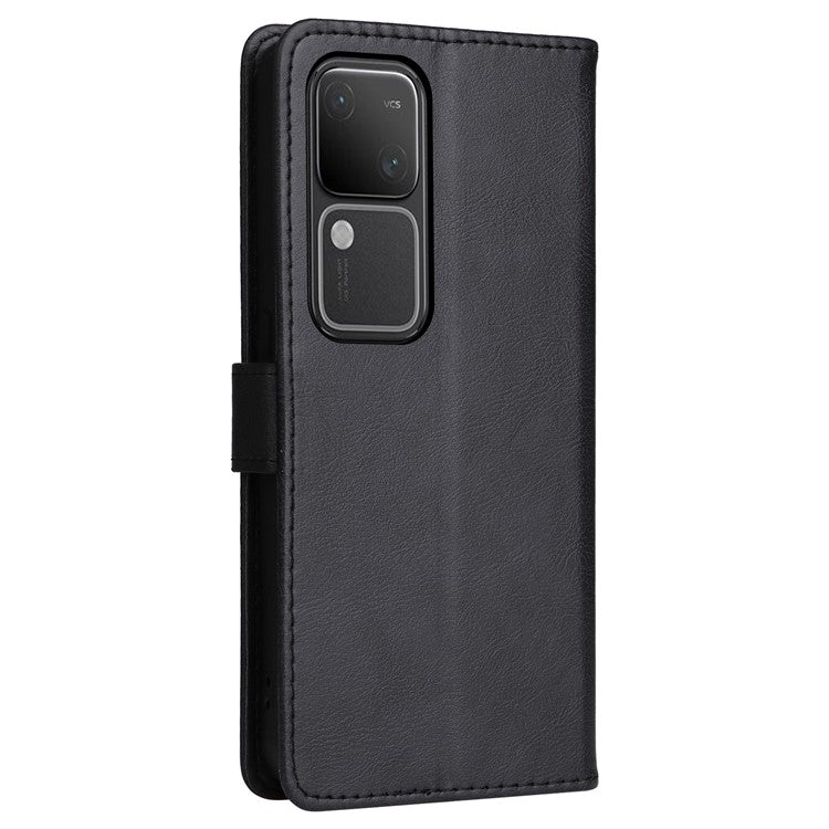 KT Leather Series-2 for vivo S18 5G Case Solid Color Leather Flip Phone Cover with Hand Strap - Black