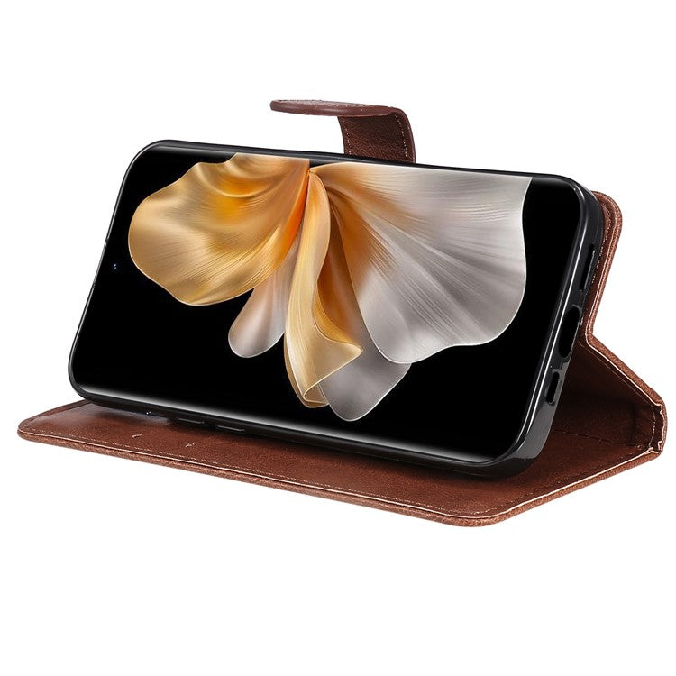 KT Leather Series-2 for vivo S18 5G Case Solid Color Leather Flip Phone Cover with Hand Strap - Brown