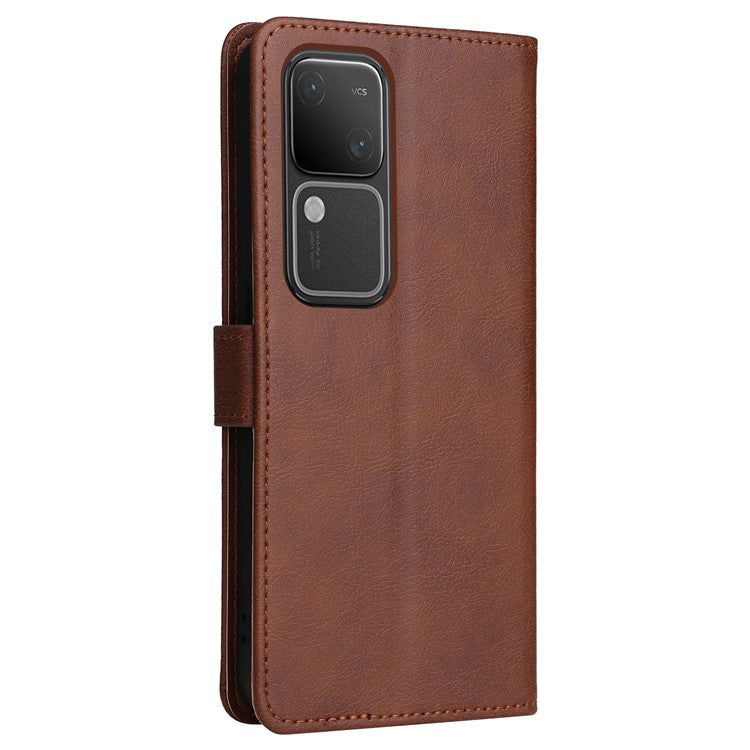 KT Leather Series-2 for vivo S18 5G Case Solid Color Leather Flip Phone Cover with Hand Strap - Brown
