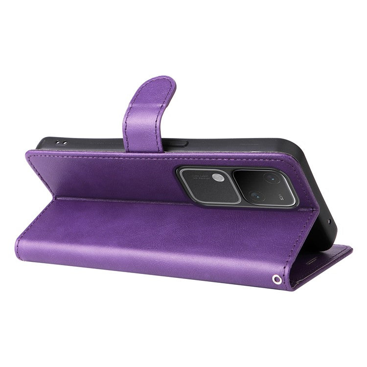 KT Leather Series-2 for vivo S18 5G Case Solid Color Leather Flip Phone Cover with Hand Strap - Purple