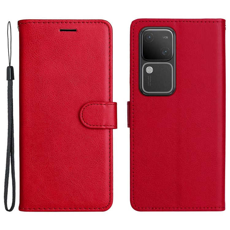 KT Leather Series-2 for vivo S18 5G Case Solid Color Leather Flip Phone Cover with Hand Strap - Red