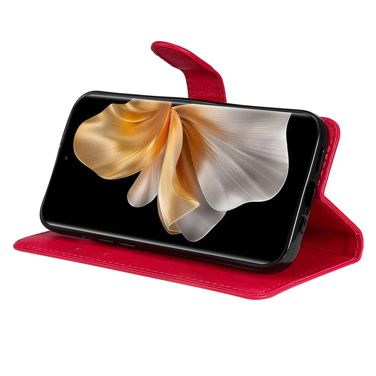 KT Leather Series-2 for vivo S18 5G Case Solid Color Leather Flip Phone Cover with Hand Strap - Red