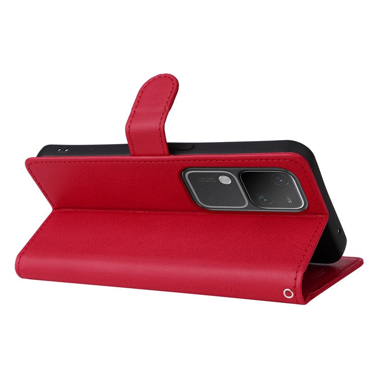 KT Leather Series-2 for vivo S18 5G Case Solid Color Leather Flip Phone Cover with Hand Strap - Red