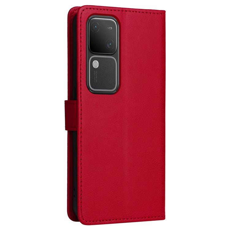 KT Leather Series-2 for vivo S18 5G Case Solid Color Leather Flip Phone Cover with Hand Strap - Red