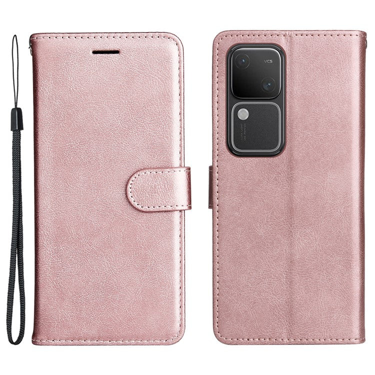 KT Leather Series-2 for vivo S18 5G Case Solid Color Leather Flip Phone Cover with Hand Strap - Rose Gold