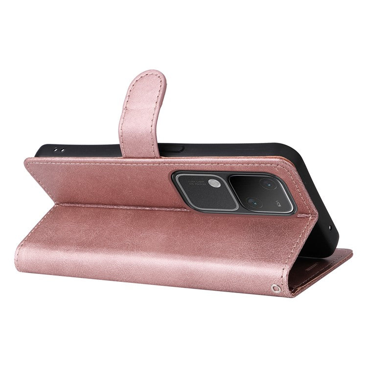 KT Leather Series-2 for vivo S18 5G Case Solid Color Leather Flip Phone Cover with Hand Strap - Rose Gold