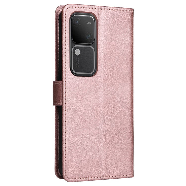 KT Leather Series-2 for vivo S18 5G Case Solid Color Leather Flip Phone Cover with Hand Strap - Rose Gold