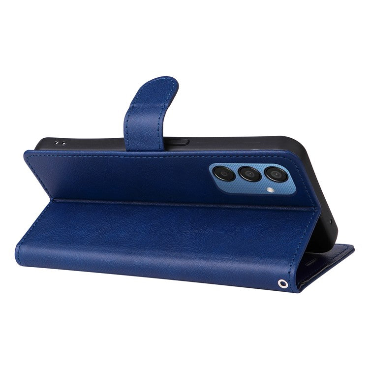 For Samsung Galaxy M15 5G Case Solid Color Leather Mobile Cover Wallet Stand with Strap - Blue