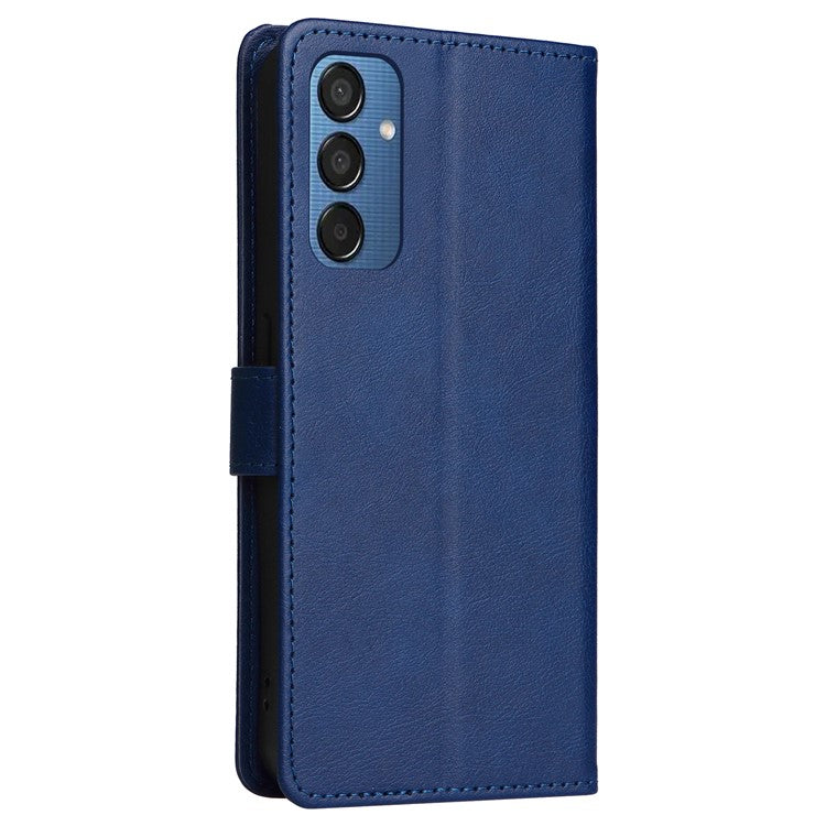 For Samsung Galaxy M15 5G Case Solid Color Leather Mobile Cover Wallet Stand with Strap - Blue