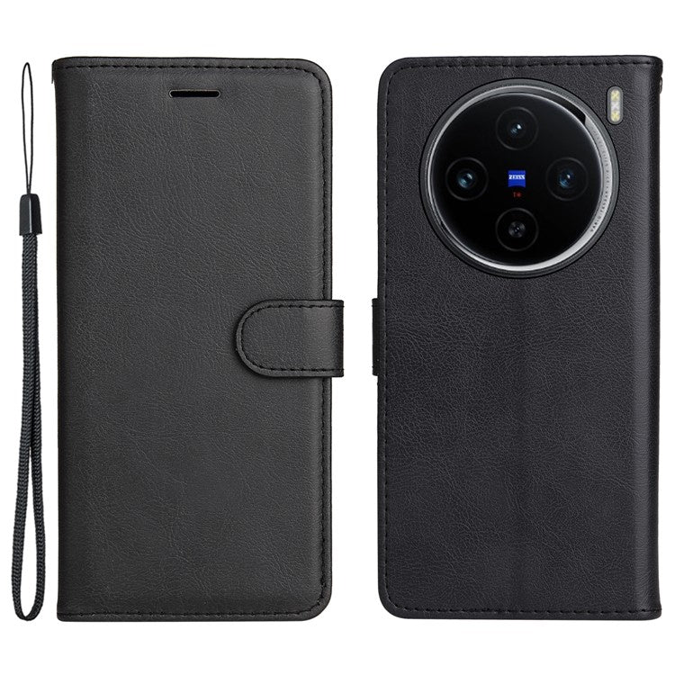 KT Leather Series-2 for vivo X100 5G Case Wallet PU Leather Solid Color Phone Cover - Black