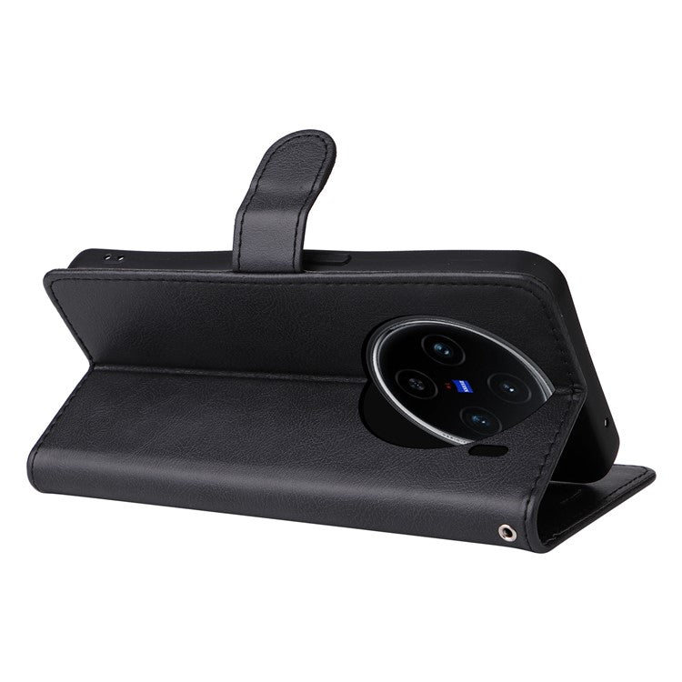 KT Leather Series-2 for vivo X100 5G Case Wallet PU Leather Solid Color Phone Cover - Black