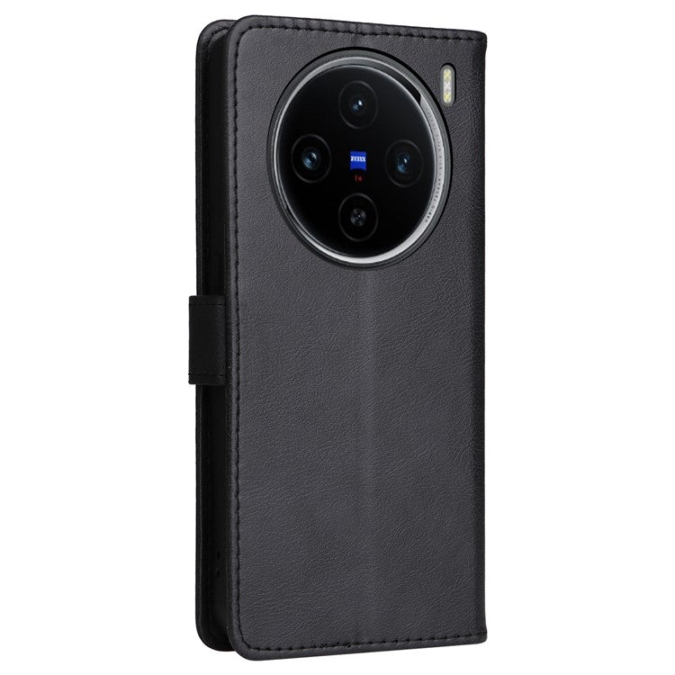 KT Leather Series-2 for vivo X100 5G Case Wallet PU Leather Solid Color Phone Cover - Black