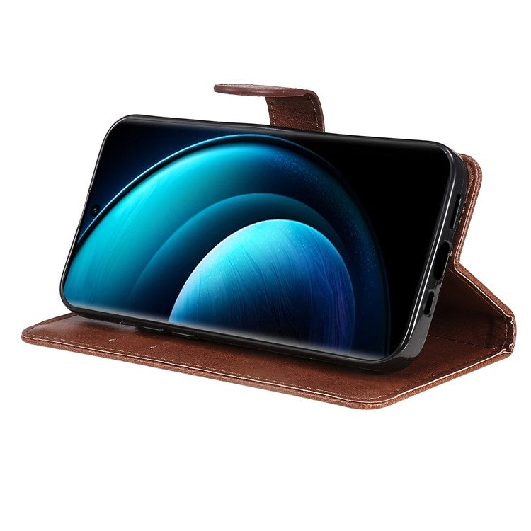 KT Leather Series-2 for vivo X100 5G Case Wallet PU Leather Solid Color Phone Cover - Brown