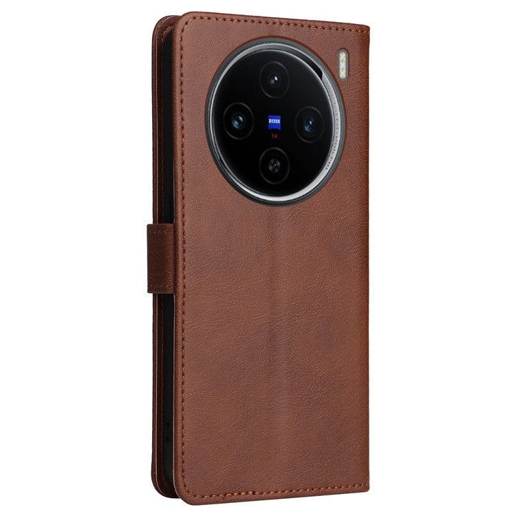 KT Leather Series-2 for vivo X100 5G Case Wallet PU Leather Solid Color Phone Cover - Brown