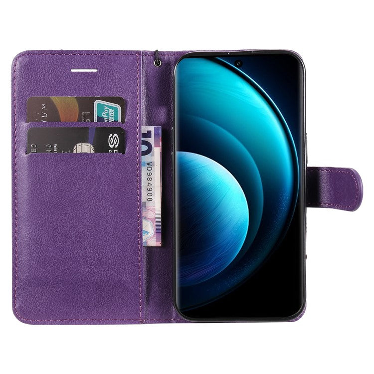 KT Leather Series-2 for vivo X100 5G Case Wallet PU Leather Solid Color Phone Cover - Purple