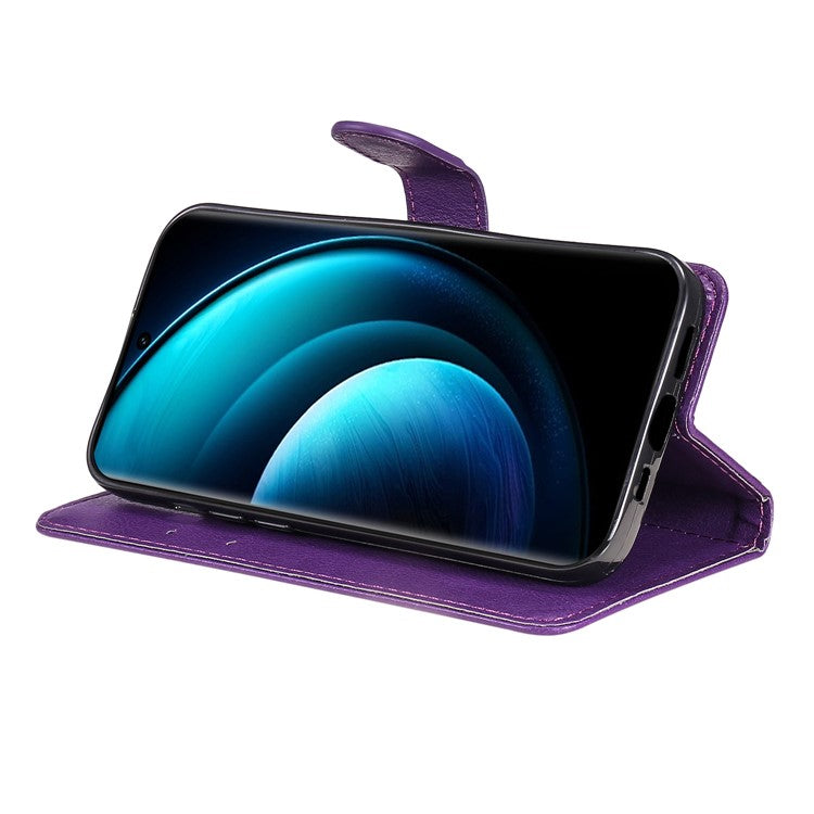 KT Leather Series-2 for vivo X100 5G Case Wallet PU Leather Solid Color Phone Cover - Purple