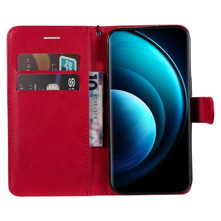 KT Leather Series-2 for vivo X100 5G Case Wallet PU Leather Solid Color Phone Cover - Red