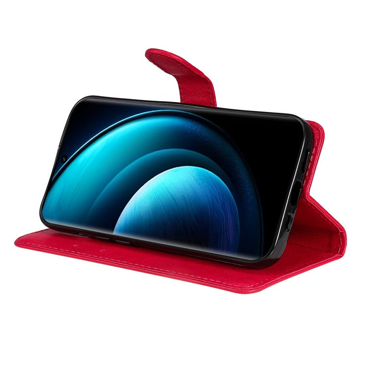 KT Leather Series-2 for vivo X100 5G Case Wallet PU Leather Solid Color Phone Cover - Red