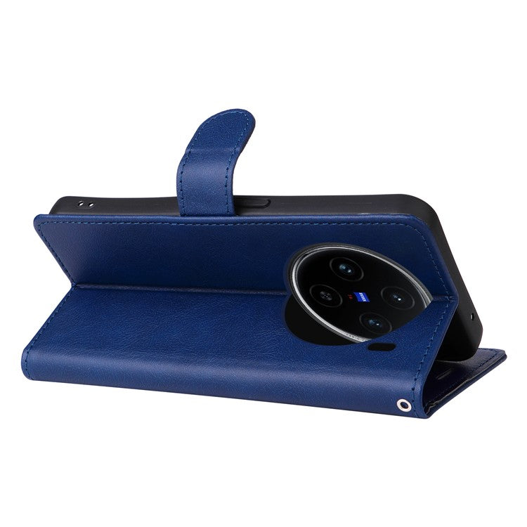 KT Leather Series-2 for vivo X100 5G Case Wallet PU Leather Solid Color Phone Cover - Blue