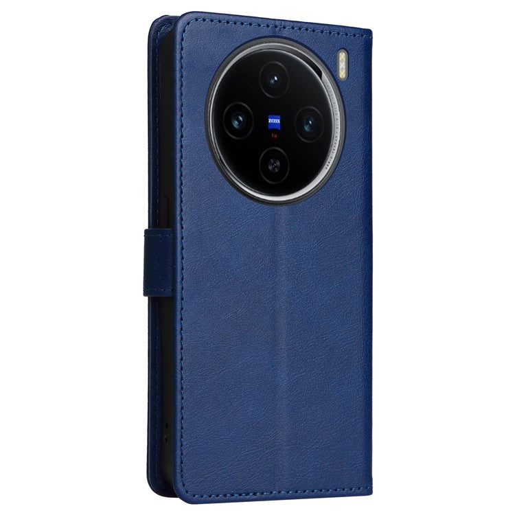 KT Leather Series-2 for vivo X100 5G Case Wallet PU Leather Solid Color Phone Cover - Blue