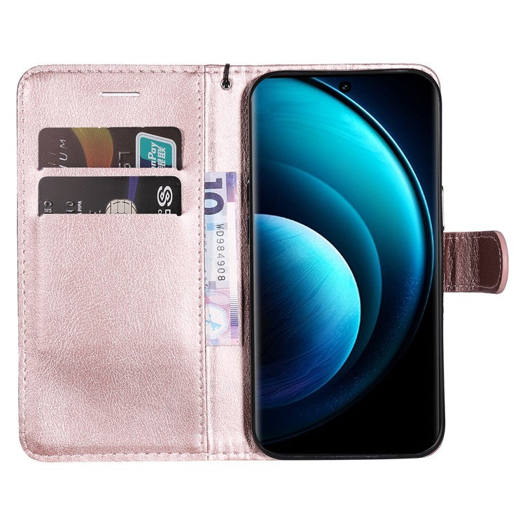 KT Leather Series-2 for vivo X100 5G Case Wallet PU Leather Solid Color Phone Cover - Rose Gold