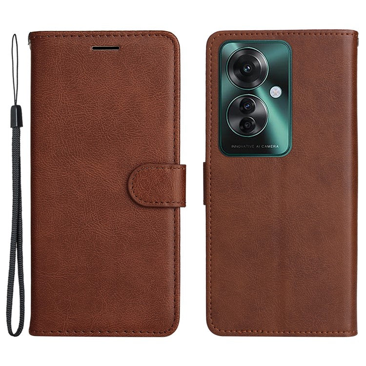 KT Leather Series-2 for Oppo Reno11 F 5G Case Solid Color Leather Wallet Flip Protective Phone Cover - Brown
