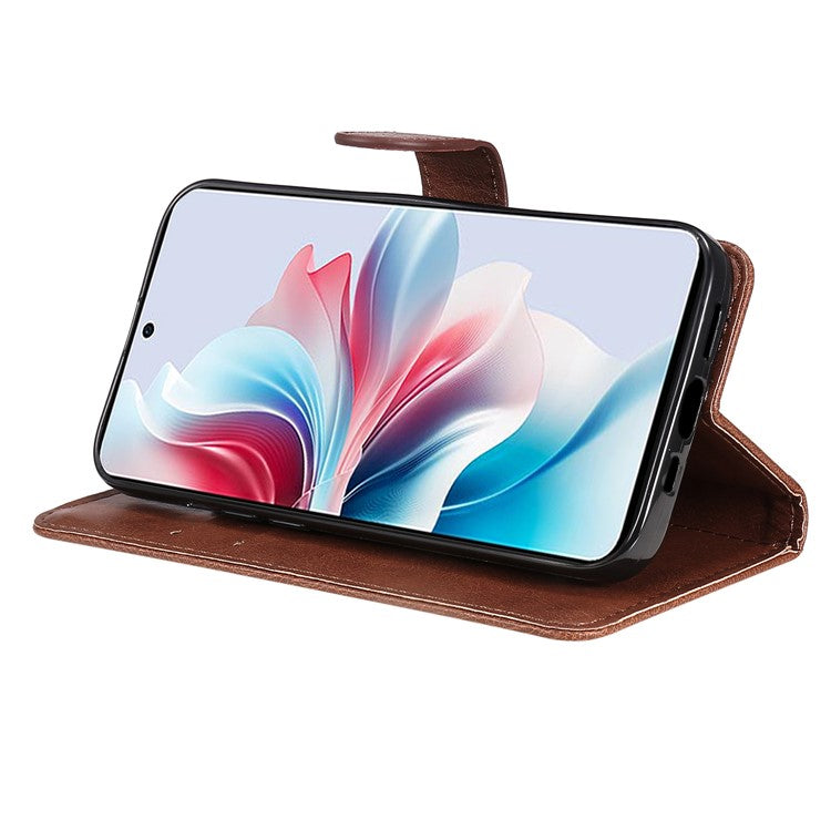 KT Leather Series-2 for Oppo Reno11 F 5G Case Solid Color Leather Wallet Flip Protective Phone Cover - Brown