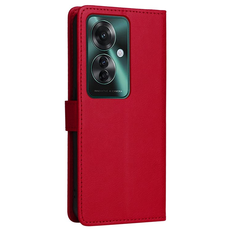 KT Leather Series-2 for Oppo Reno11 F 5G Case Solid Color Leather Wallet Flip Protective Phone Cover - Red