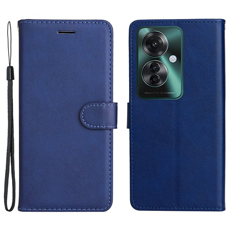 KT Leather Series-2 for Oppo Reno11 F 5G Case Solid Color Leather Wallet Flip Protective Phone Cover - Blue