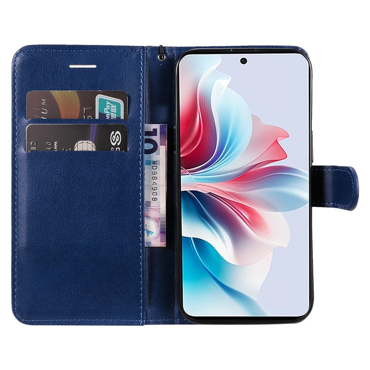KT Leather Series-2 for Oppo Reno11 F 5G Case Solid Color Leather Wallet Flip Protective Phone Cover - Blue
