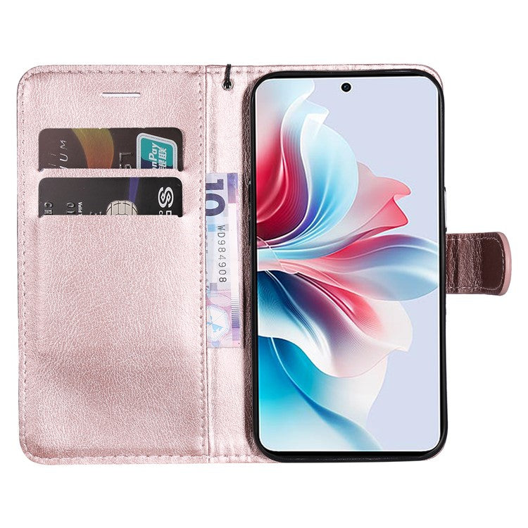 KT Leather Series-2 for Oppo Reno11 F 5G Case Solid Color Leather Wallet Flip Protective Phone Cover - Rose Gold