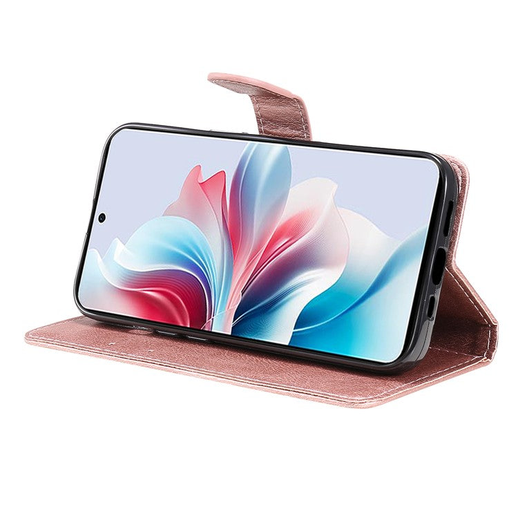 KT Leather Series-2 for Oppo Reno11 F 5G Case Solid Color Leather Wallet Flip Protective Phone Cover - Rose Gold