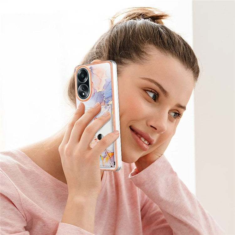 YB Leather Coating Series-9 for Oppo A58 4G Case Card Holder Leather+TPU IMD Protective Cover - 004 Marble White