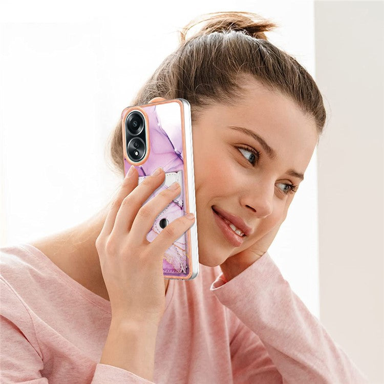 YB Leather Coating Series-9 for Oppo A58 4G Case Card Holder Leather+TPU IMD Protective Cover - 001 Purple