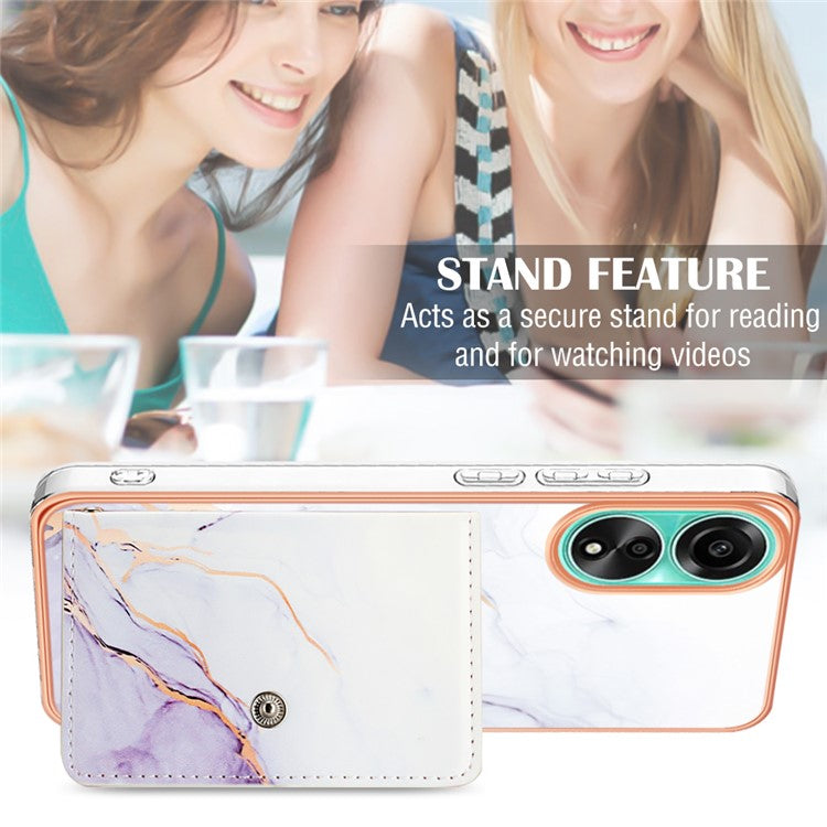 YB Leather Coating Series-9 for Oppo A78 4G Case IMD Pattern Card Slot Phone Shell - 006 White Purple
