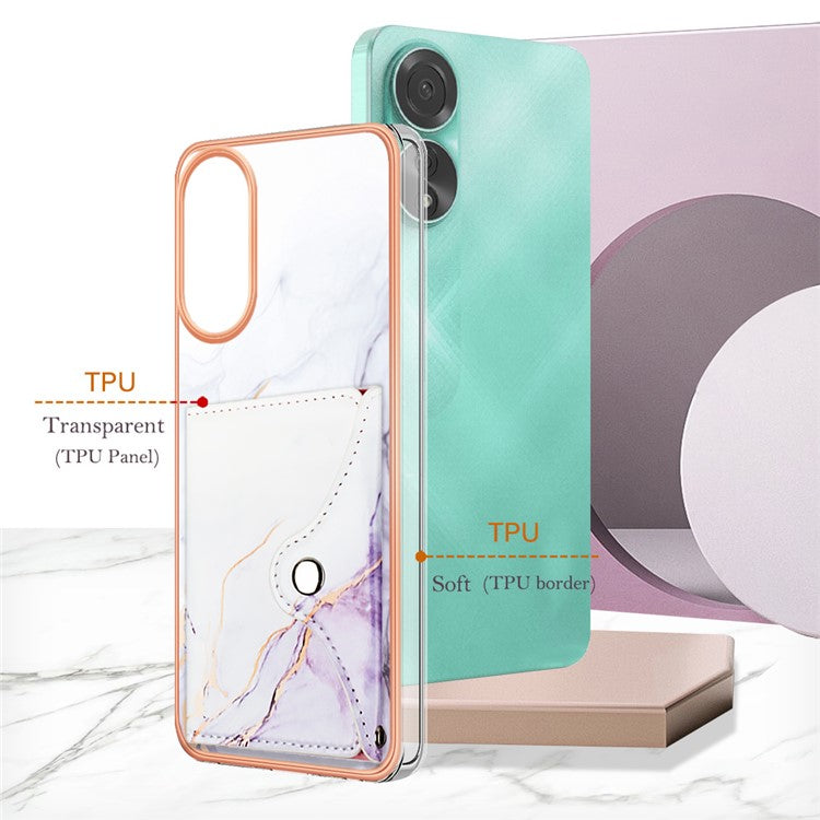 YB Leather Coating Series-9 for Oppo A78 4G Case IMD Pattern Card Slot Phone Shell - 006 White Purple