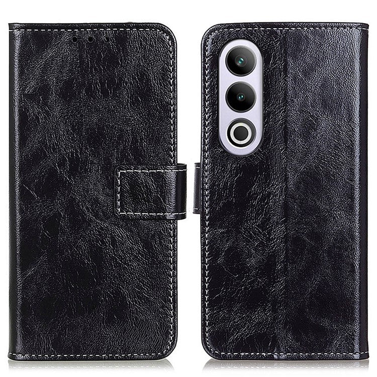 For OnePlus Nord CE4 5G / Oppo K12 Case Retro Style Shockproof PU Flip Phone Cover - Black