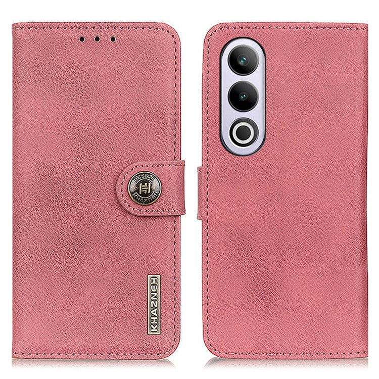 KHAZNEH For OnePlus Nord CE4 5G / Oppo K12 Case PU Leather Cowhide Texture Flip Phone Cover - Pink
