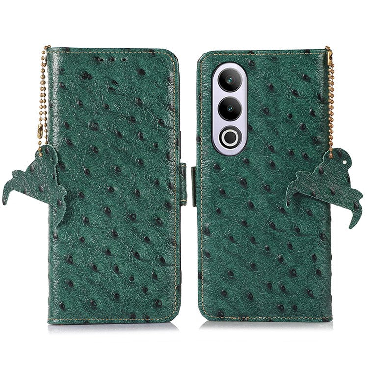 For OnePlus Ace 3V 5G Phone Case RFID Blocking Card Slots Wallet Genuine Cow Leather Cover - Green