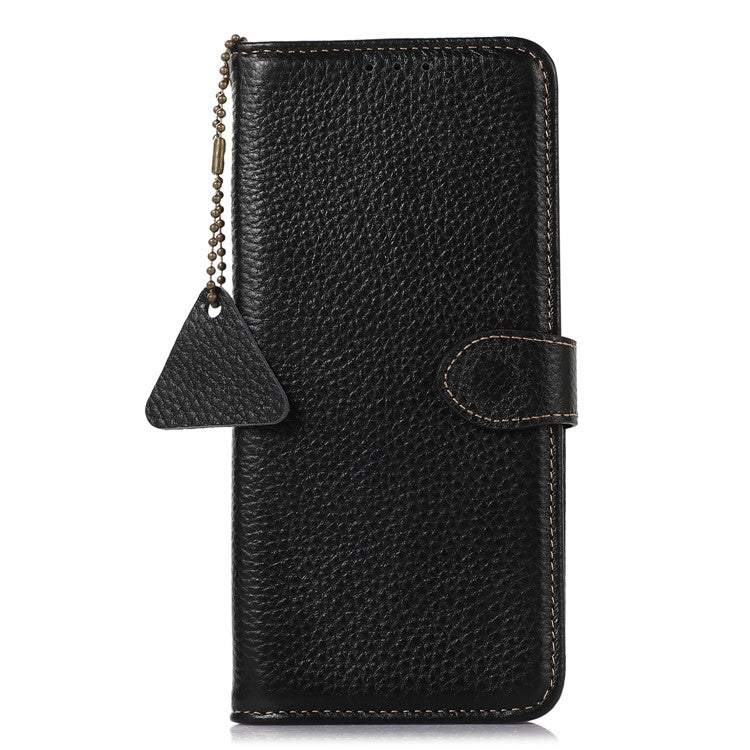 For OnePlus Ace 3V 5G Case RFID Blocking Litchi Texture Genuine Cow Leather Phone Cover - Black