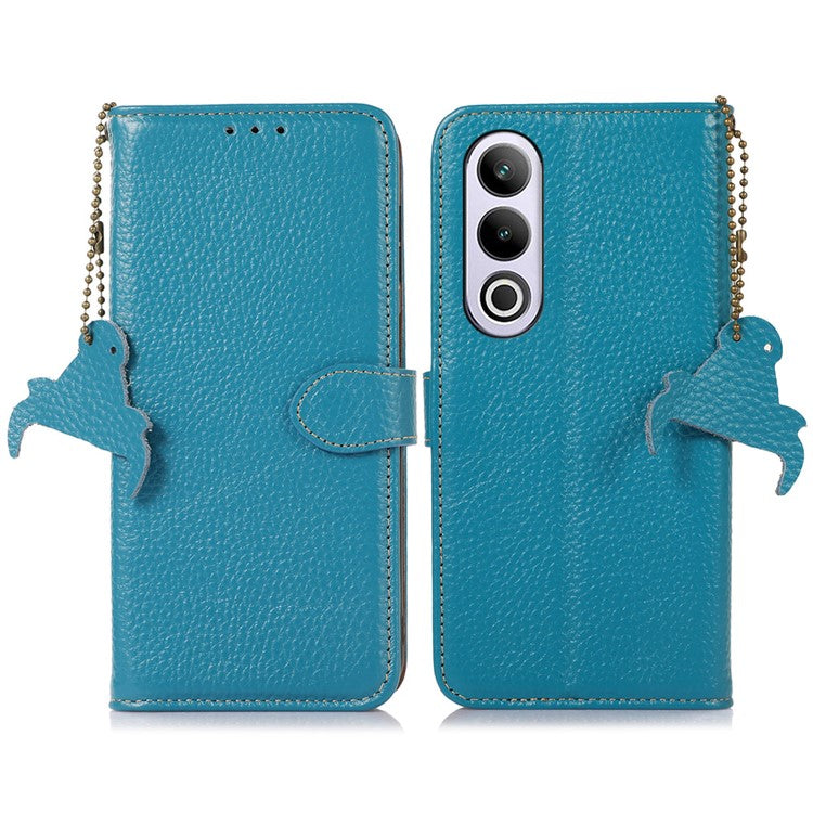 For OnePlus Ace 3V 5G Case RFID Blocking Litchi Texture Genuine Cow Leather Phone Cover - Blue