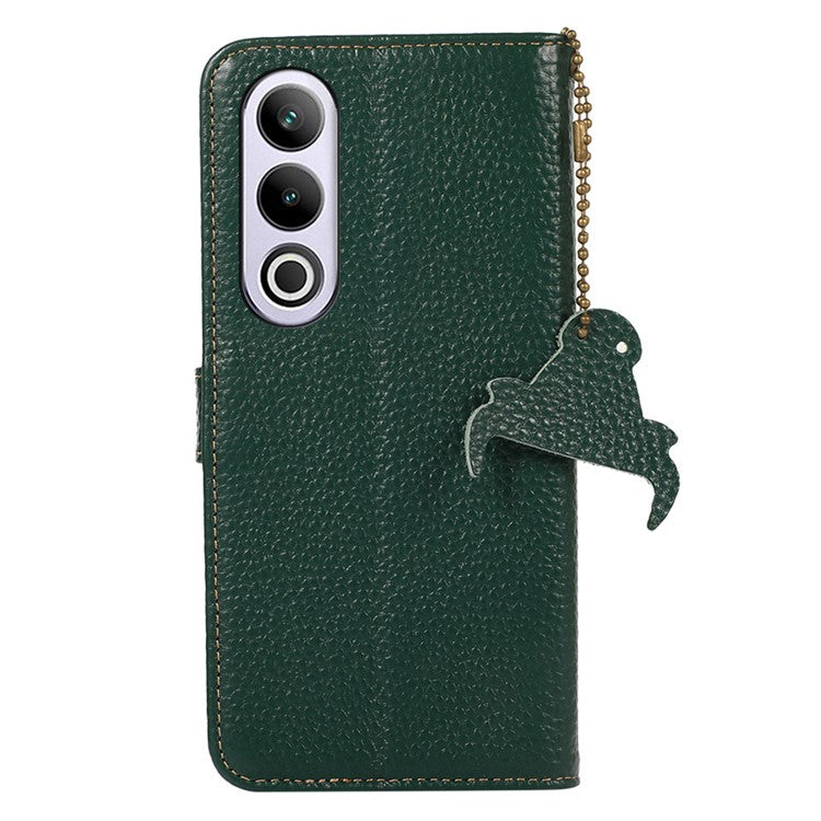 For OnePlus Ace 3V 5G Case RFID Blocking Litchi Texture Genuine Cow Leather Phone Cover - Green