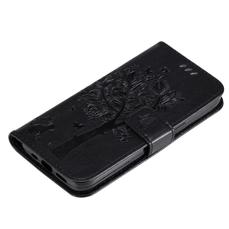 For Samsung Galaxy M15 5G Phone Case with Stand Cat Tree Pattern Leather Wallet Mobile Cover - Black