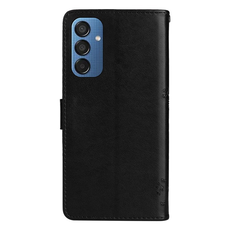 For Samsung Galaxy M15 5G Phone Case with Stand Cat Tree Pattern Leather Wallet Mobile Cover - Black