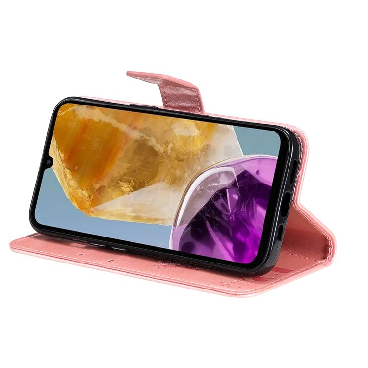 For Samsung Galaxy M15 5G Phone Case with Stand Cat Tree Pattern Leather Wallet Mobile Cover - Rose Gold