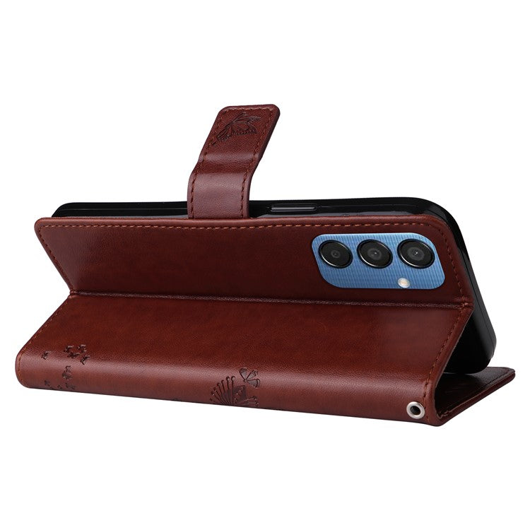 For Samsung Galaxy M15 5G Phone Case with Stand Cat Tree Pattern Leather Wallet Mobile Cover - Coffee
