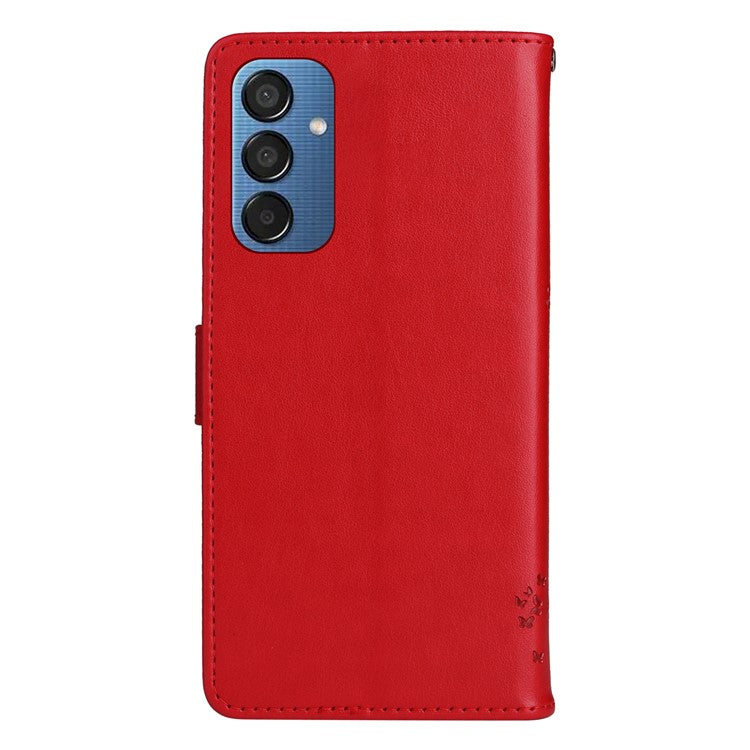 For Samsung Galaxy M15 5G Phone Case with Stand Cat Tree Pattern Leather Wallet Mobile Cover - Red