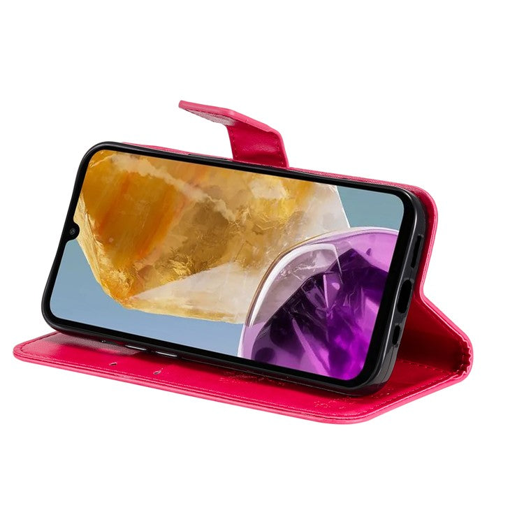 For Samsung Galaxy M15 5G Phone Case with Stand Cat Tree Pattern Leather Wallet Mobile Cover - Rose