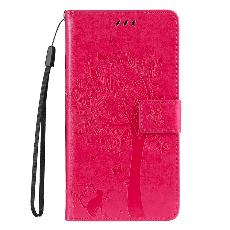 For Samsung Galaxy M15 5G Phone Case with Stand Cat Tree Pattern Leather Wallet Mobile Cover - Rose