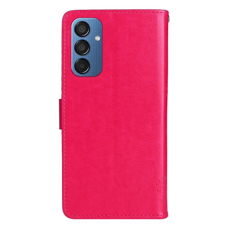 For Samsung Galaxy M15 5G Phone Case with Stand Cat Tree Pattern Leather Wallet Mobile Cover - Rose